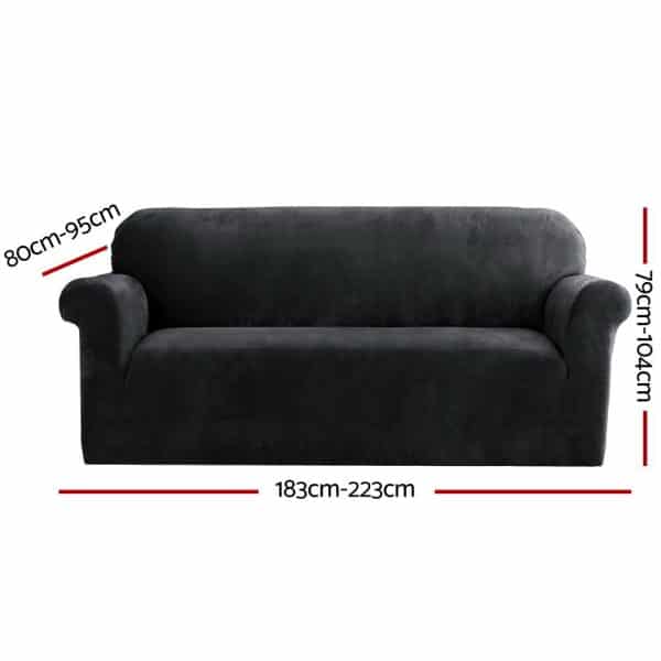 Artiss Sofa Cover Couch Covers 3 Seater Velvet Black - Image 2