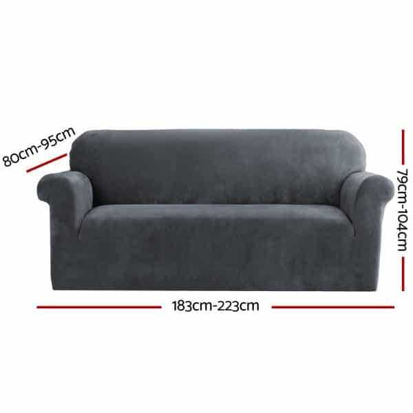Artiss Sofa Cover Couch Covers 3 Seater Velvet Grey - Image 2
