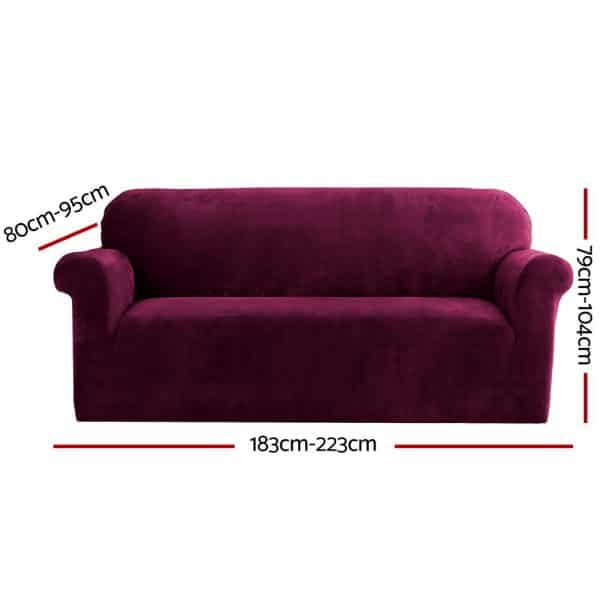 Artiss Sofa Cover Couch Covers 3 Seater Velvet Ruby Red - Image 2