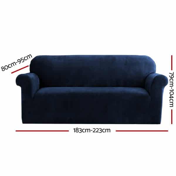 Artiss Sofa Cover Couch Covers 3 Seater Velvet Sapphire - Image 2