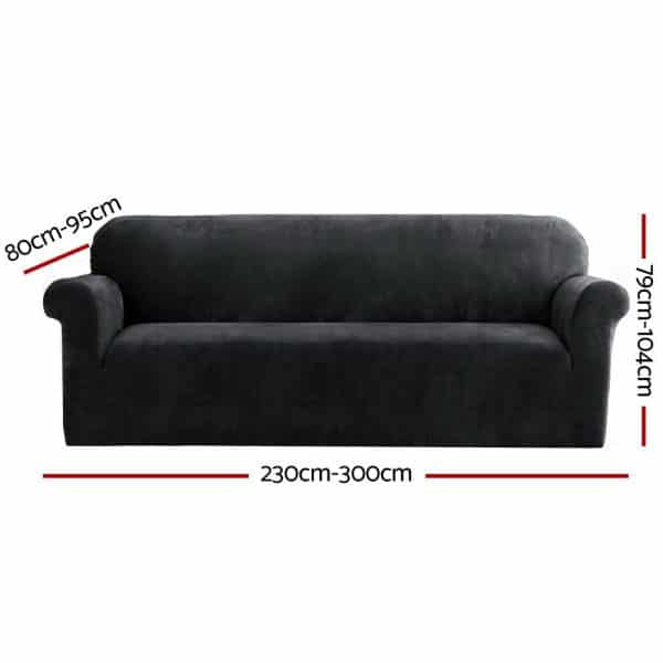 Artiss Sofa Cover Couch Covers 4 Seater Velvet Black - Image 2