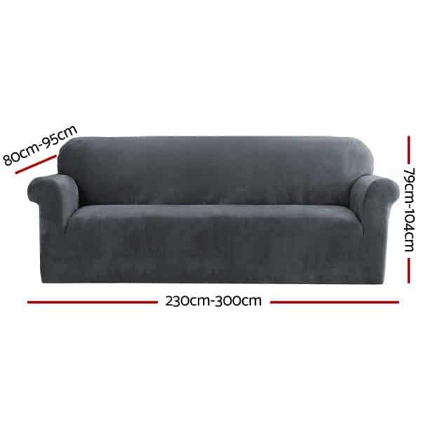 Artiss Sofa Cover Couch Covers 4 Seater Velvet Grey - Image 2