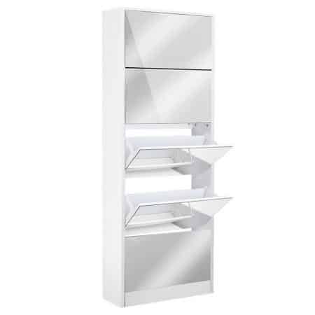 Artiss Shoe Rack Cabinet Mirror 25 Pairs White