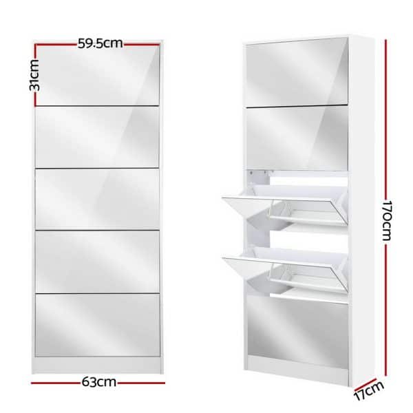 Artiss Shoe Rack Cabinet Mirror 25 Pairs White - Image 2