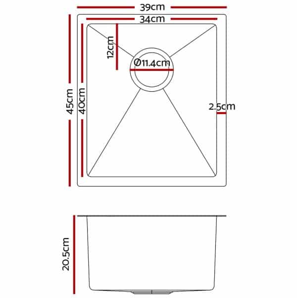 Cefito Kitchen Sink 45X39CM Stainless Steel Basin Single Bowl Silver - Image 2