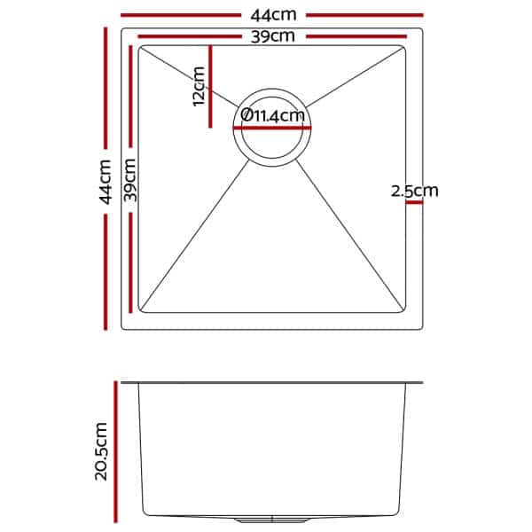 Cefito Kitchen Sink 44X44CM Stainless Steel Basin Single Bowl Silver - Image 2