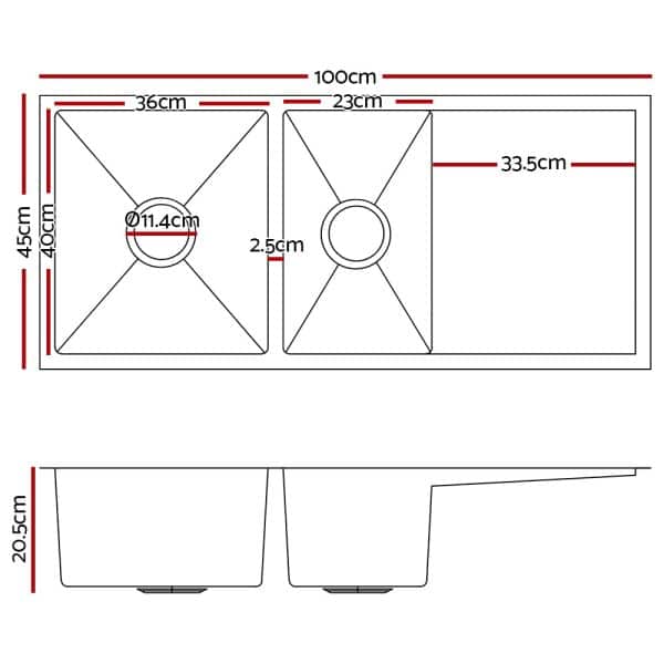 Cefito Kitchen Sink 100X45CM Stainless Steel Basin Double Bowl Black - Image 2
