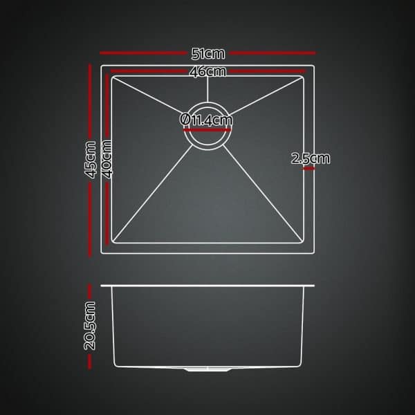 Cefito Stainless Steel Sink 51x45CM With Pull Out Mixer Tap Kitchen Single Bowl Black - Image 2