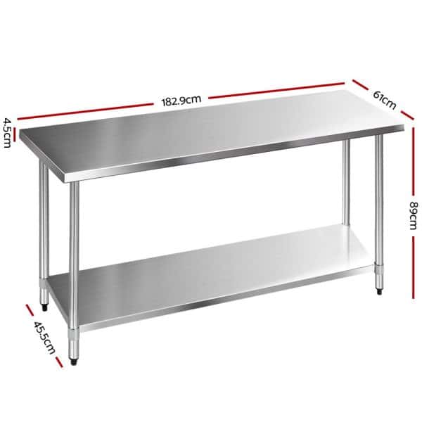 Cefito 1829x610mm Stainless Steel Kitchen Bench 430 - Image 2