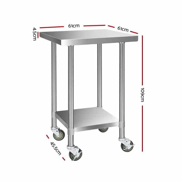 Cefito 610x610mm Stainless Steel Kitchen Bench with Wheels 430 - Image 2