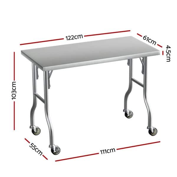 Cefito Stainless Steel Kitchen Benches Work Bench Wheels 122X61CM 430 - Image 2