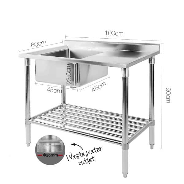 Cefito 100x60cm Stainless Steel Sink Bench Kitchen 304 - Image 2