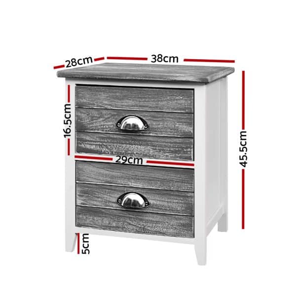 Artiss Bedside Table 2 Drawers Vintage X2 - THYME Grey - Image 2