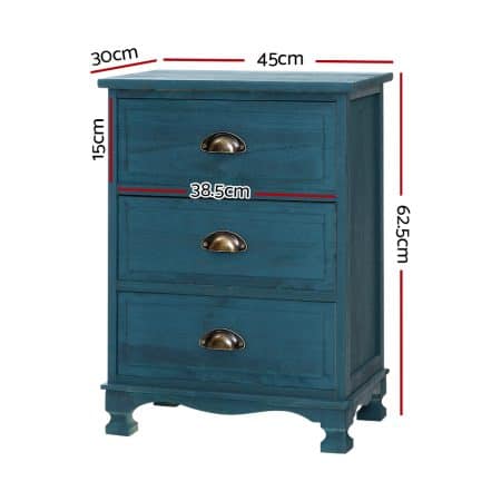 Artiss Bedside Table 3 Drawers Vintage - THYME Blue - Image 2