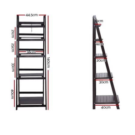 Artiss Bookshelf Corner Shelf 5 Tiers - ZANE Coffee - Image 2