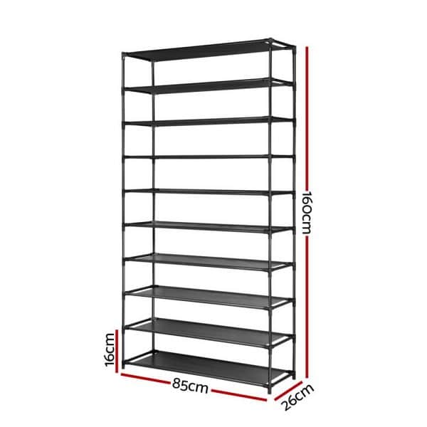 Artiss Shoe Rack Cabinet Stackable 50 Pairs 10-Tier Black - Image 2