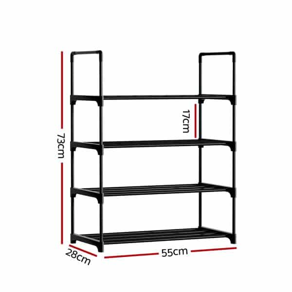 Artiss Shoe Rack Cabinet Stackable 4-tier 12 Pairs Black - Image 2