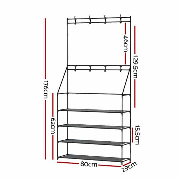 Artiss Shoe Rack Hall Tree 16 Pairs Black - Image 2