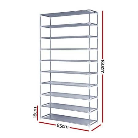 Artiss Shoe Rack Cabinet Stackable 10-Tier Grey - Image 2