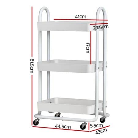 Artiss Storage Trolley Kitchen Cart 3 Tiers Rack Shelf Organiser Wheels White - Image 2