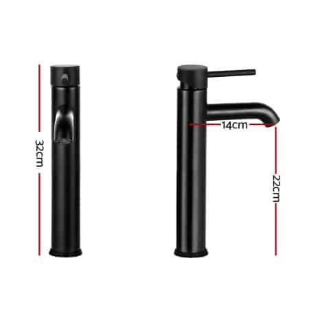 Cefito Bathroom Basin Mixer Tap Round Tall Faucet Vanity Laundry Black - Image 2