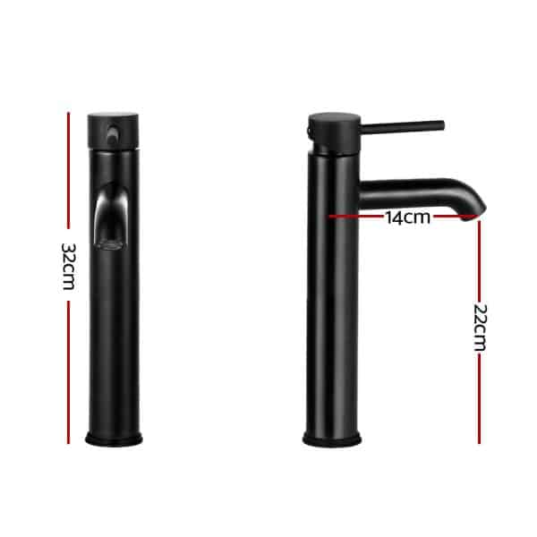Cefito Bathroom Basin Mixer Tap Round Tall Faucet Vanity Laundry Black - Image 2