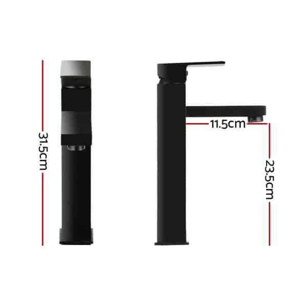 Cefito Bathroom Basin Mixer Tap Square Tall Faucet Vanity Laundry Black - Image 2