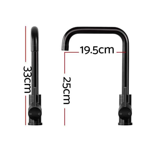 Cefito Kitchen Mixer Tap Mixer Rectangle Sink Faucet Basin Laundry Black - Image 2