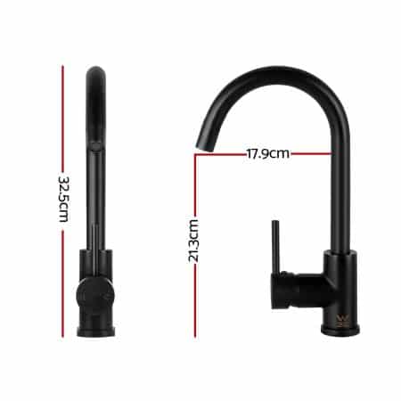 Cefito Kitchen Mixer Tap Mixer Round Sink Faucet Basin Laundry Black - Image 2