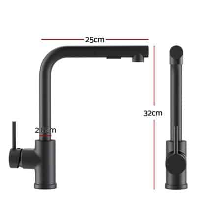 Kitchen Mixer Tap Pull Out Rectangle 2 Mode Sink Basin Faucet Swivel WELS Black - Image 2