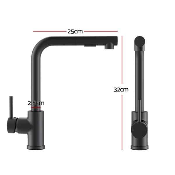 Kitchen Mixer Tap Pull Out Rectangle 2 Mode Sink Basin Faucet Swivel WELS Black - Image 2