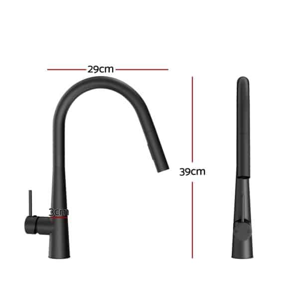 Kitchen Mixer Tap Pull Out Round 2 Mode Sink Basin Faucet Swivel WELS Black - Image 2