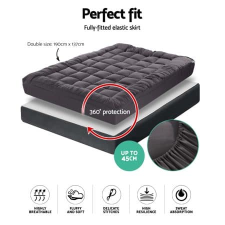 Giselle Bedding Mattress Topper Pillowtop Bamboo Charcoal Double - Image 2