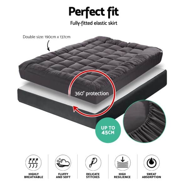 Giselle Bedding Mattress Topper Pillowtop Bamboo Charcoal Double - Image 2