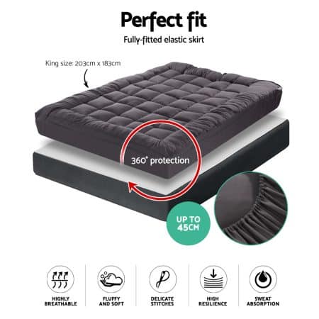 Giselle Bedding Mattress Topper Pillowtop Bamboo Charcoal King - Image 2