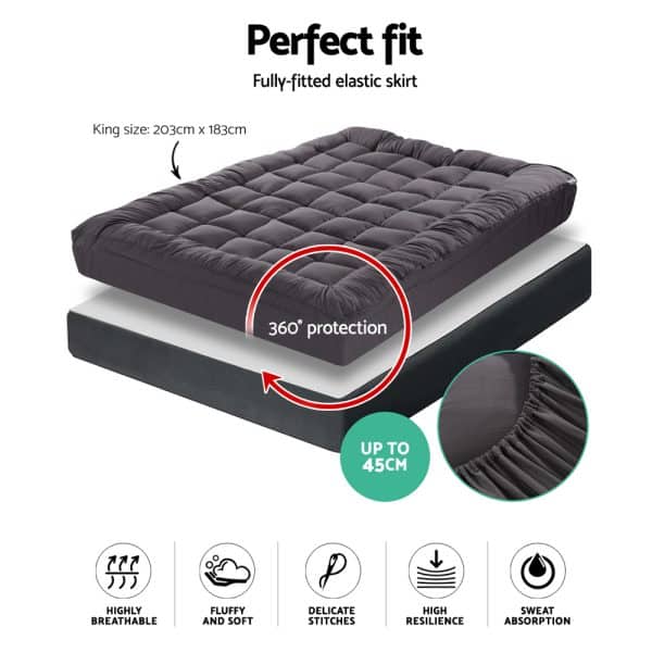 Giselle Bedding Mattress Topper Pillowtop Bamboo Charcoal King - Image 2