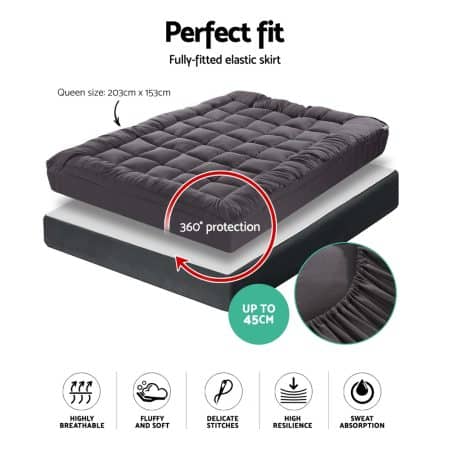 Giselle Bedding Mattress Topper Pillowtop Bamboo Charcoal Queen - Image 2