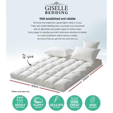 Giselle Queen Mattress Topper Pillowtop 1000GSM Microfibre Filling Protector - Image 2