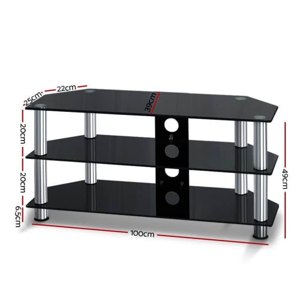 Artiss TV Stand 3 Tiers Storage Shelf Rack Tempered Glass Entertainment Unit - Image 2