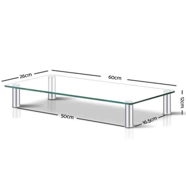 Artiss Monitor Stand Riser with Height Adjustable Computer Laptop Printer Screen Glass Display Shelf - Image 2