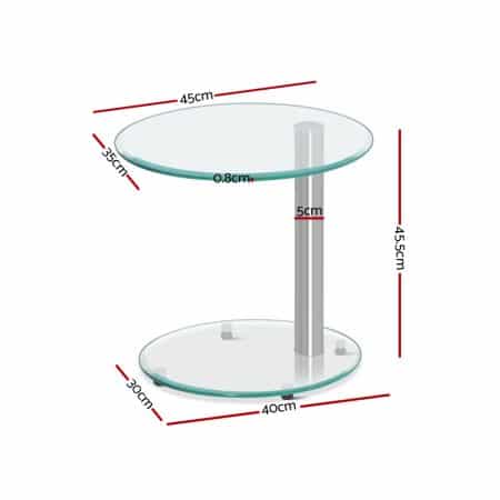 Artiss Coffee Table Round Tempered Glass Side End Beside Tables Cafe 45cm - Image 2