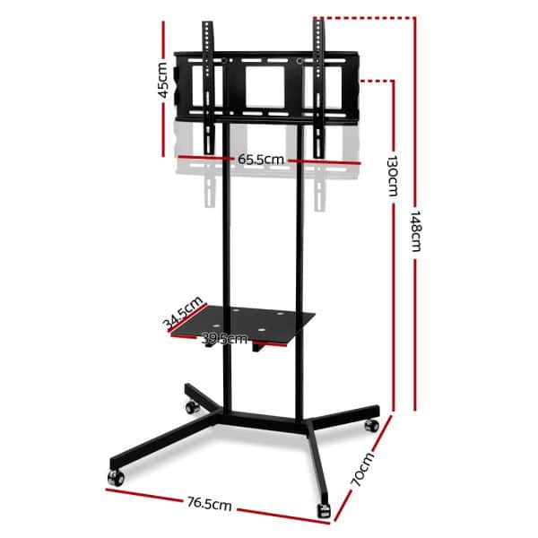 Artiss Mobile TV Stand for 32"-65" TVs Mount Bracket Portable Shelf Trolley Cart - Image 2