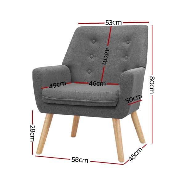 Artiss Fabric Dining Armchair - Grey - Image 2