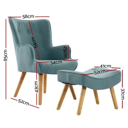 Artiss Armchair Set with Ottoman Blue Lansar - Image 2