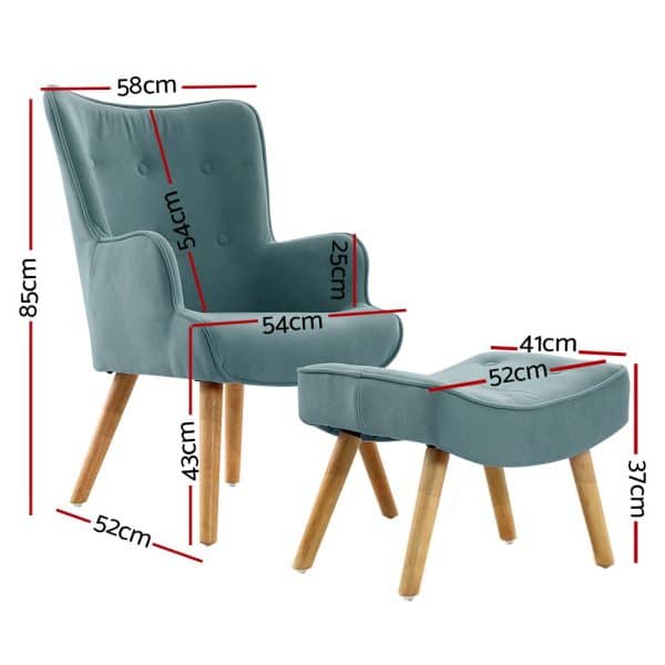 Artiss Armchair Set with Ottoman Blue Lansar - Image 2