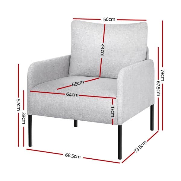 Artiss Armchair Accent Chair Pillow Fabric Grey - Image 2