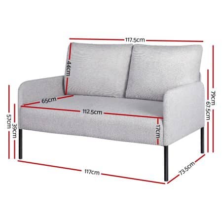 Artiss Armchair 2-Seater Sofa Pillow Linen Grey - Image 2