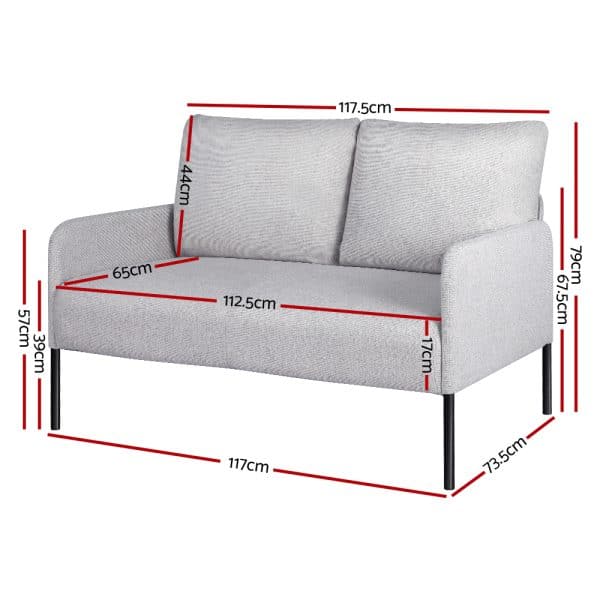 Artiss Armchair 2-Seater Sofa Pillow Linen Grey - Image 2