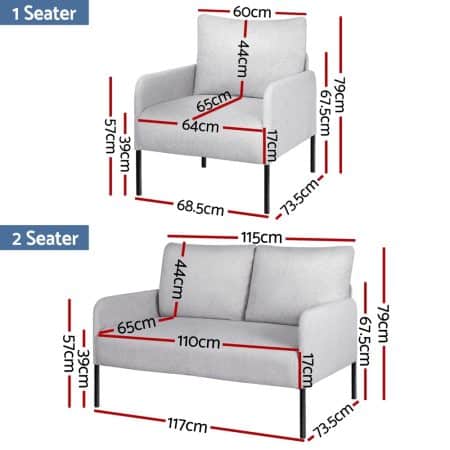 Artiss Armchair 4 Seater Sofa Set Pillow Gery Kane - Image 2