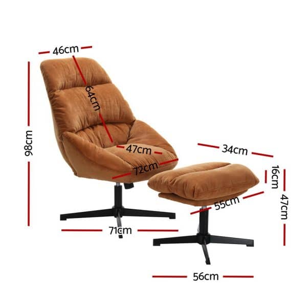 Artiss Armchair Set with Ottoman Linen Fabric Orange Yaro - Image 2